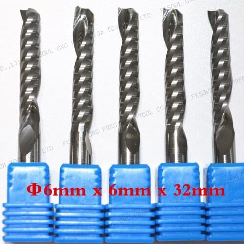 6mm*32mm,5pcs,Free shipping 1 Flute End Mill,CNC machine milling Cutter,Solid carbide woodworking tool,PVC,MDF,Acrylic,wood