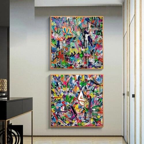 Colorful Graffiti Street Pop Art Posters and Prints Canvas Paintings Wall Art Pictures for Living Room Decor