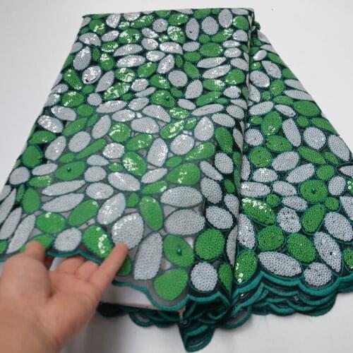 10 colors (5yards/pc) High quality green white African organza lace allover embroidered sequins lace fabric for party OP143