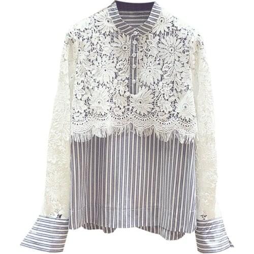 Lace Hollow Out Women Shirts 2021 Summer New O-Neck Long-Sleeved Loose Office Lady Elegant Shirts Outwear Coat Tops