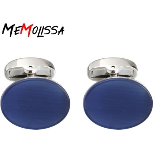 MeMolissa Classic Opal Cuff links Luxury Navy Blue Stone Cufflinks for Men High Quality Wedding/Party/Business Gift
