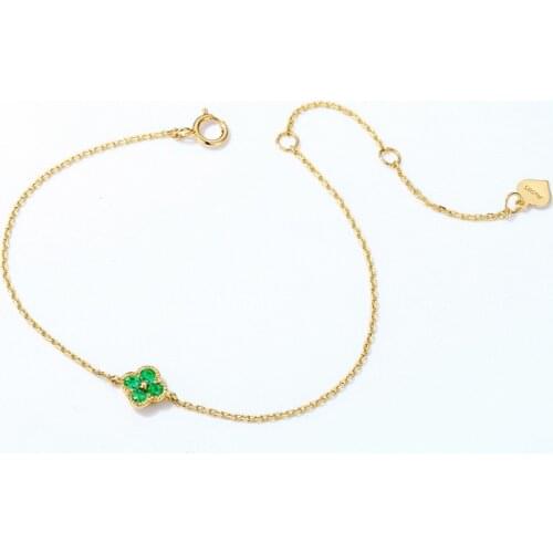 UBESTNICE Pure 14K Gold Bracelets Trendy 585 Natural Green Emerald Four Leaf Clover Fine Jewelry For Women Engagement Gift
