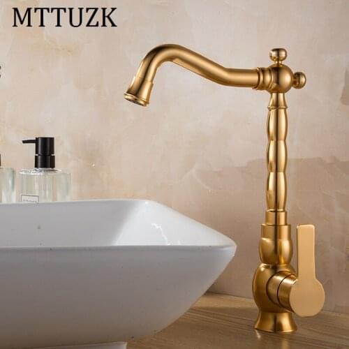MTTUZK Bathroom faucet Luxury Single Handle Bathroom Faucet Golden Plated Space aluminum Basin Sink Faucet 360 rotating Faucet