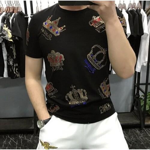European style hot drill fit short sleeve t-shirt mens fashion cool bottoming T-shirt top summer