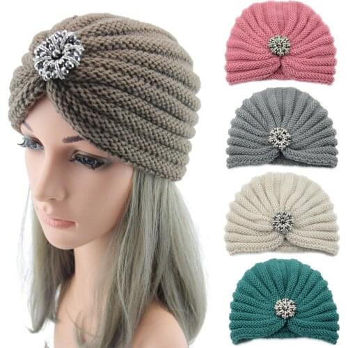 New European And American Round Bead Accessories Knit Hat Bohemian Baotou Cap Fall/winter Silver Diamond Jewelry Pullover Cap