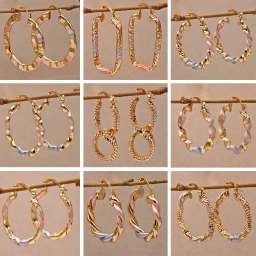 New Trendy Round Gold Plated Hoop Earrings For Women Girls Fashion Jewelry Accessories Paint Pink Gray Color Earring Party Gift