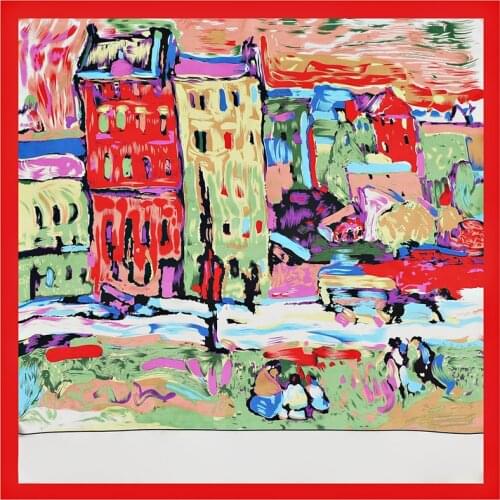 New Silk Square Scarf Women Hijab Fashion Large Bandana Hairhand Female Painting Neckerchief Lady Head Wrap Print Muslim Foulard