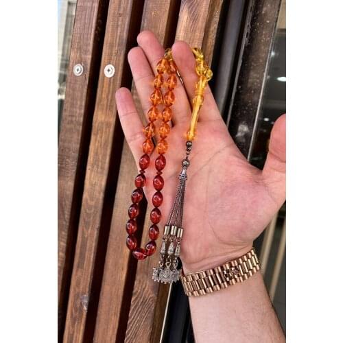 MÜNTAKIŞ Oxidized Silver Plated Tassels Color Filtration Beirut Drop Amber Prayer Beads Turkish made Islamic Amber rosary