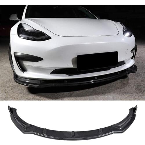 Front Lip for 2016-2020 Tesla Model 3, ABS Painted Carbon Fiber Coating Front Bumper Spoiler - 3pcs