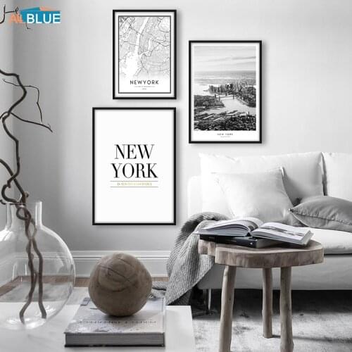 New York Poster City Map Canvas Painting Building Wall Art Canvas Prints Landscapes Black And White Wall Picture For Living Room