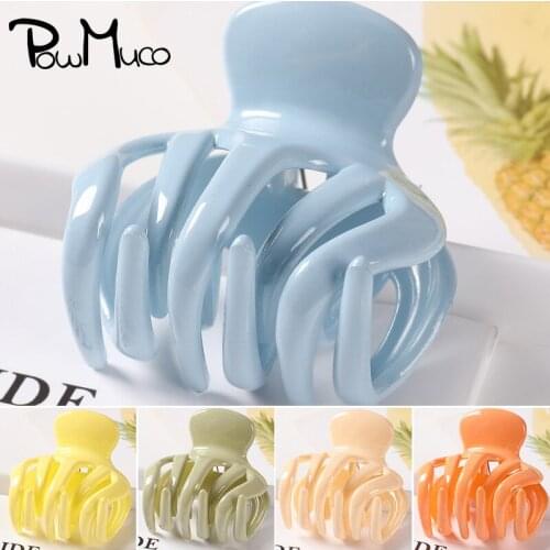 Powmuco 8 Colors Geometric Hollowed Plastic Hair Claws Small Size 5 CM Tortoiseshell Hairpin Girls Shower Barrettes Accessories