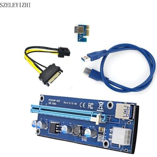 VER006C PCI-E Riser Card PCI Express PCIE 1X to 16X Extender Adapter 100CM 60CM USB 3.0 Cable SATA to 6 Pin Power Cord