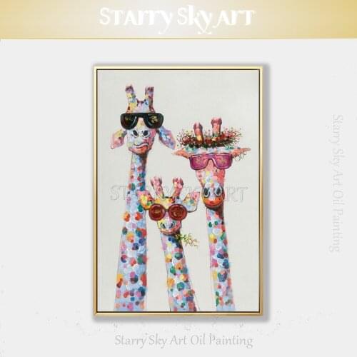 Artist Hand-painted High Quality Cool Giraffe Oil Painting on Canvas Funny Animal Cool Giraffe with Sunglasses Acrylic Painting