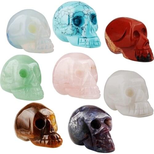 TUMBEELLUWA Hand Carved Stone Skull Healing Energy Reiki Statue Figurine Collectible for Home Decoration 1.3"