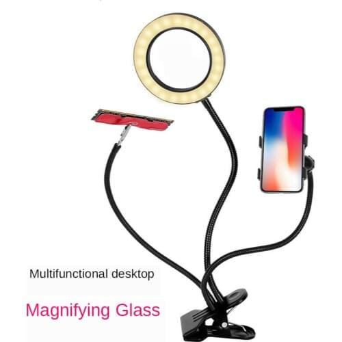 10 times 100mm optical glass lens metal hose mobile phone clip repair beauty live LED lamp magnifying glass