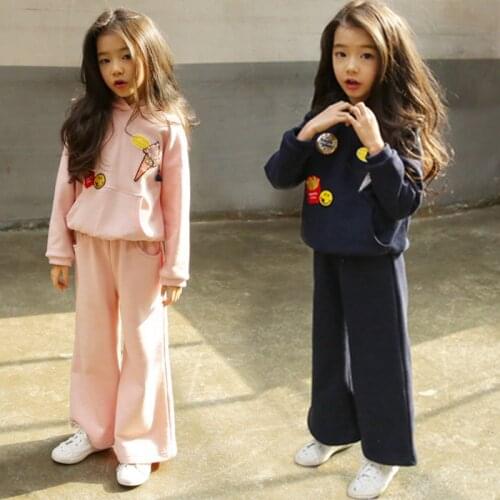 Spring Girls Clothing Sets Autumn Casual Teenage Girls Cute Print 100%Cotton Hoodie + Pant 2PCS Sport Suits Kids Tracksuit CL439