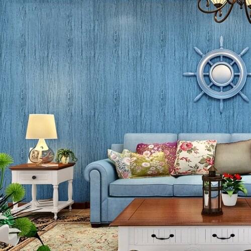 Vintage Imitation Wood Wallpaper Roll 3D Blue Stripe Non-Woven Restaurant Clothing Shop Mediterranean Wall Papers For Walls 3 D