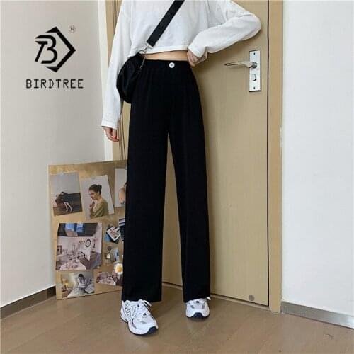 2021 Women Wide Leg Pants Plus Size M-4XL Summer One Button High Waist Pockets Long Trousers Casual Bottoms All Match B18513X