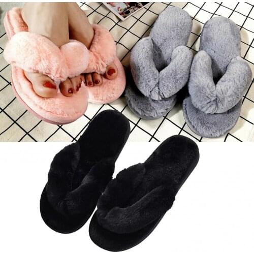 2021 New Autumn Winter Women Home Flip Flops Faux Bunny Soft Plush Floor Fur Fluffy Anti-Skid Slippers Bedroom Shoes