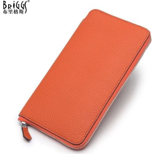 BRIGGS Fashion Lady Long Wallet Genuine Cow Leather Womens Purse Female Pouch Coin Purse Card Holders Money Pocket Clutch Bags