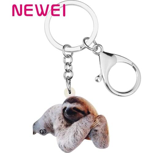 NEWEI Acrylic Lovely Grey Sloth Keychains Key Ring Cute Print Animal Jewelry For Women Girls Gift Bag Wallet Fashion Decoration
