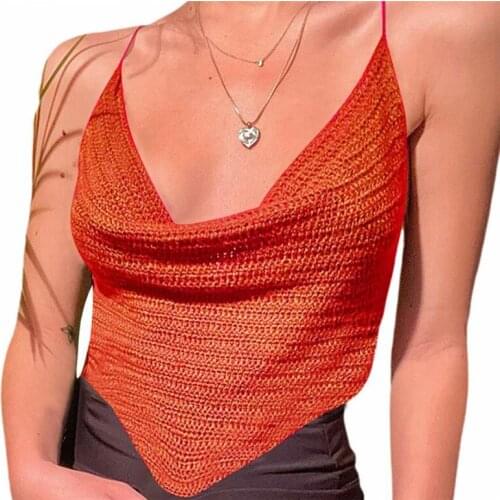 Women Knitted Halter New Summer Sexy Solid Crop Tops Sleevless Basic Tees Casual Club Lace Up Ribbed Party Streetwear Tanks Tops