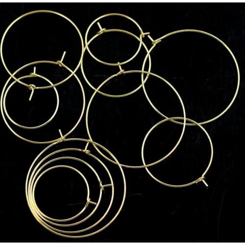 100Pcs Gold Plated Wine Glass Labeling Party Rings Hoops Earrings Ear Circle Wire Alloy Round Jewelry Finding 20mm-35mm