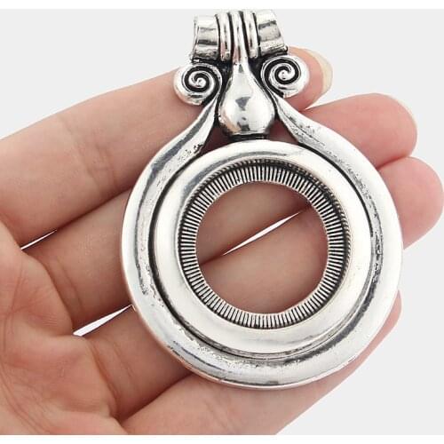 2pcs Tibetan Silver Tone Large Hollow Pendant Settings for 30mm Round Glass Stone Picture
