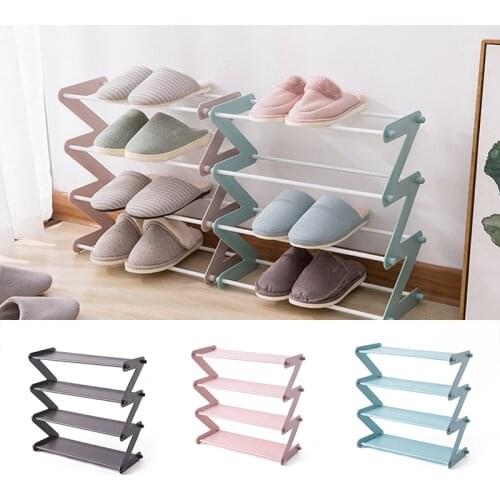4 -Tier Stackable and Expandable Shoe Rack Z-shaped Footwear Organizer Shoe Shelf Storage Organizer Household PR Sale