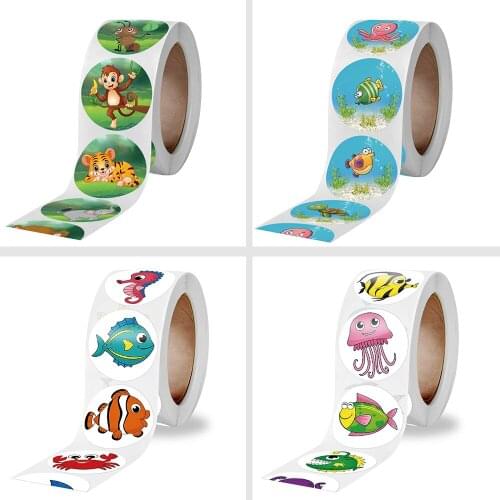 500pcs Zoo Animal Cartoon Stickers Roll Laptop Notebook Ocean Life Decals Cute Motivational Kids Toys Gift Stationery Stickers