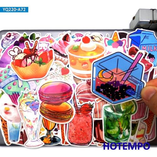 70pcs Cute Summer Drinks Dessert Cupcakes Kawaii Phone Laptop Car Stickers fo Luggage Skateboard Bike Glass Windows Wall Sticker