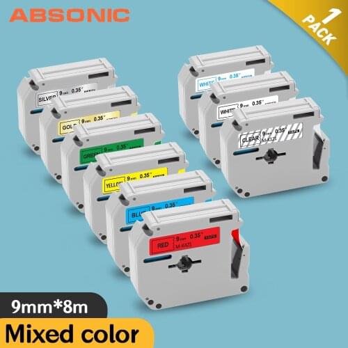Absonic 8 Color 9mm Label Tape MK-121 MK-221 MK-421 MK-521 MK-621 Printer Ribbon Black on White For Brother Ptouch PT-80 Label M