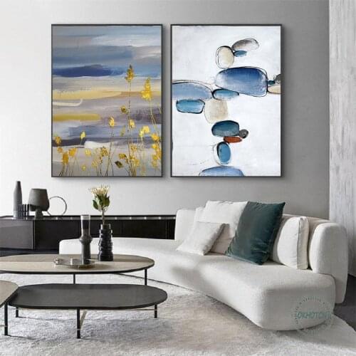 Abstract Gold Reed Stones Posters Print Oil Canvas Painting Modern Home Decoration Modular Pictures for Living Room No Frame