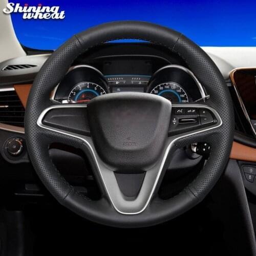 Shining wheat Black Leather Car Steering Wheel Cover for Chevrolet Sail 2015-2017 Lova Aveo 2016 2017 Cavalier 2016 2017