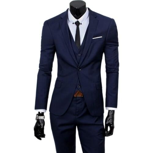 Blazer + Vest + Pants ) Groom Wedding Solid Color Dress Suits Mens High-end Brand Official Business Three-piece Male Suit