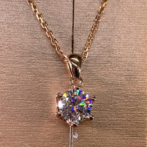 14K Rose Gold Women Pendants Necklaces Moissanite Diamond 0.5 1 2 3 4 5 Carat Round Wedding Anniversary Engagement Party Gift