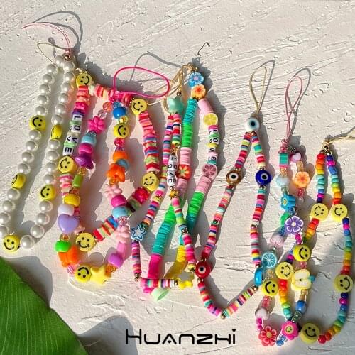 Chain For Phone Lanyard Colorful Candy Beads Chains Strap Letter Bracelet For Women Summer Trend Smiley Face Cute Jewelry HZ