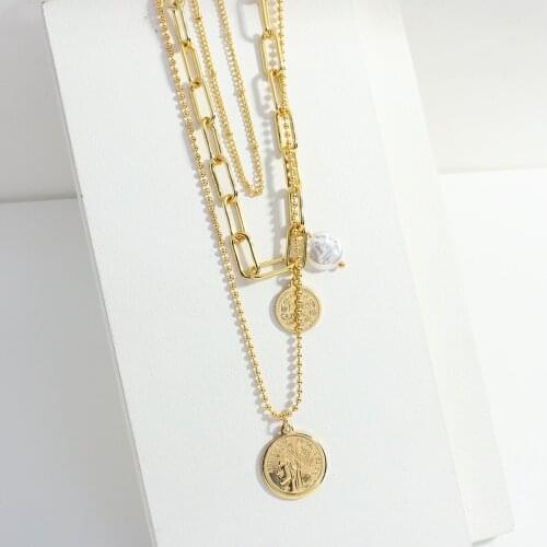 Lifefontier Vintage Coin Chain Choker Necklace For Women Layered Gold Color Portrait Pearl Pendants Chain Necklaces Jewelry 2021