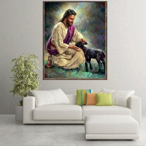 DIY 5d diy paint with diamond paintings mosaic Religion jesus sheep pictures by rhinestones diamond embroidery for decor FG1045