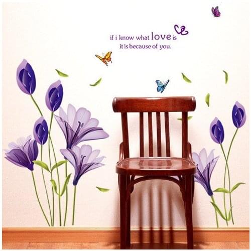 DIY Romantic Purple Flower Wedding Room Decoration Wall Sticker Living Room Bedroom Bathroom Decor Wall Decals Stickers Mural