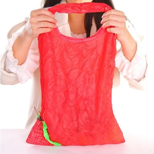 Home Eco Friendly Foldable Shopping Bag Cartoon Strawberry Printed Reusable Polyester Shoulder Bag Women Portable Grocery Bags