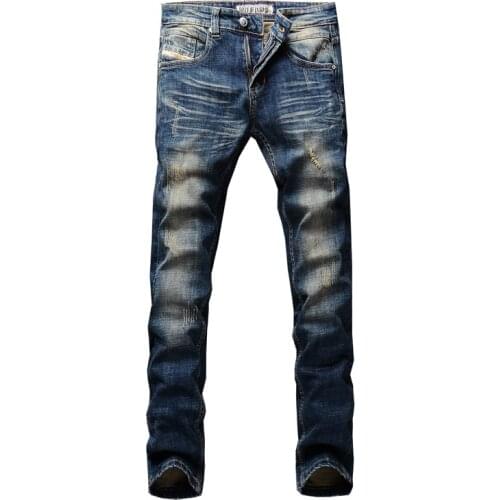 Men Jeans High Quality Retro Blue Slim Fit Ripped Denim Trousers Vintage Designer Cotton Long Pants Hombre Stylelish Bottom