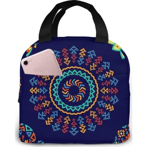 Ethnic Abstract Forms Lunch Food Box Bag Insulated Thermal Food Picnic Lunch Bag for Women kids Men Cooler Tote Bag
