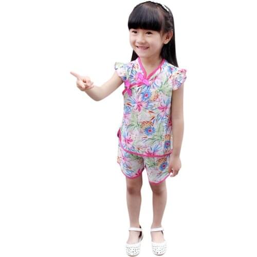 TELOTUNY 2021 baby girl Chinese Style Floral Print Tops T-Shirt Shorts Cheongsam Outfits Summer Girls Clothing For 0-4Y