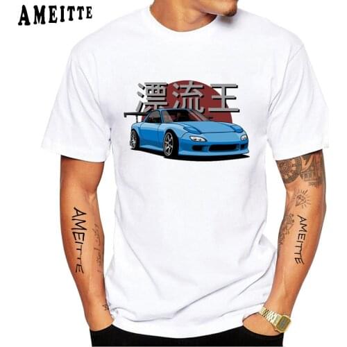 New Summer Men Short Sleeve Drifting King RX7 Print T-Shirt Funny Car Design White Casual Tops Harajuku Hip Hop Boy Tees