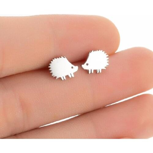 Stainless Steel Hedgehog Earings Cute Animal Ear Studs Fashion Mini Golden Sliver Color Earring For Women Girl Simple Bijoux