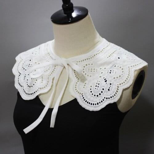 Korean Style Elegant Detachable Fake Collar Shawl Sweet Hollow Out Embroidery Necklace Half Shirt Lace-Up Bandage Button