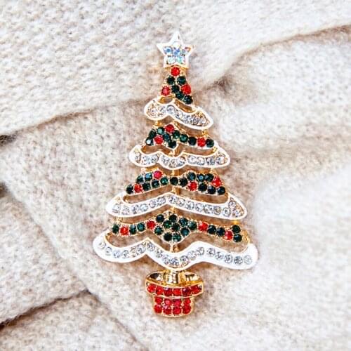 Colorful Crystal Life Tree Rhinestone Brooches For Women Leaf Lapel Pin Christmas Tree Brooch Clip For Scarf Clothing Jewelry
