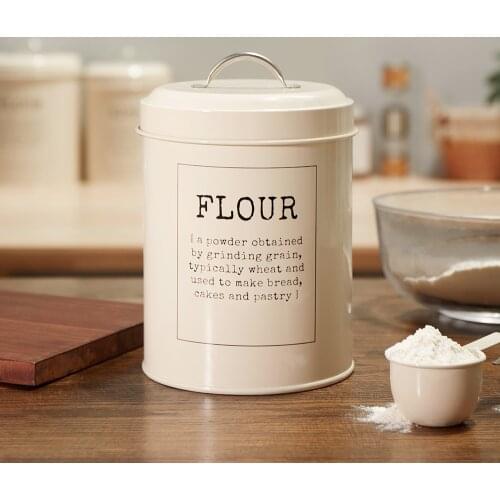 Round Beige Flour Storage Boxes S M Home Kitchen Powder Rice Coffee Food Containers Bins with Sealed Cover