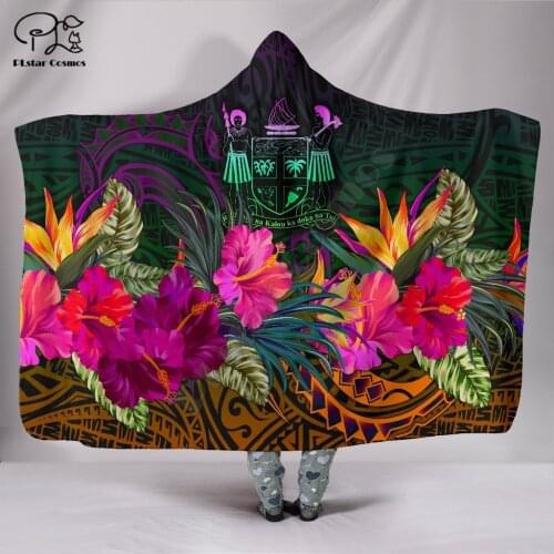 Summer Hibiscus Polynesian Hawaii style Hooded Blanket 3D full print Wearable Blanket Adult men women Blanket
